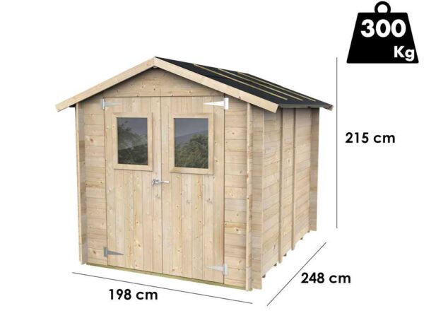 Alce Hobby 198x248 - Abri de jardin en bois - Avec fenêtres et porte à double battant - 198x248x215 cm