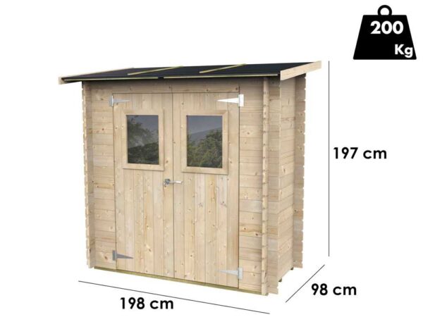 Alce Hobby 198x98 - Abri de jardin en bois - Avec fenêtres à l'avant - 198x98x197 cm