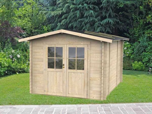 Alce Opera 300x250 - Abri de jardin à bois - Avec fenêtres et porte à double battant - 300x250x219 cm