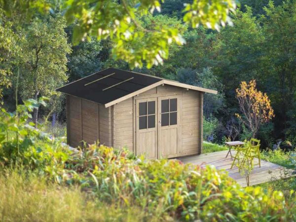 Alce Opera 300x250 - Abri de jardin à bois - Avec fenêtres et porte à double battant - 300x250x219 cm