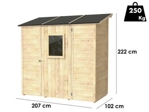 Alce Vaniglia 207x102 - Abri de jardin en bois - Avec fenêtre frontale - 207x102x222 cm