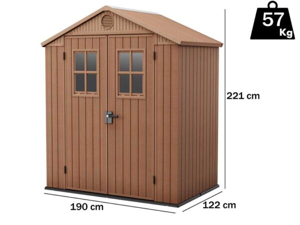 Keter Darwin marron - Abri de jardin - Avec fenêtres frontales - 190x122x221 cm