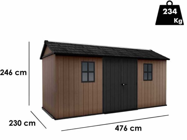 Keter Newton plus 7515/1575 - Abri de jardin - Avec porte à double battant et fenêtres - 230 x 476 x 246 cm