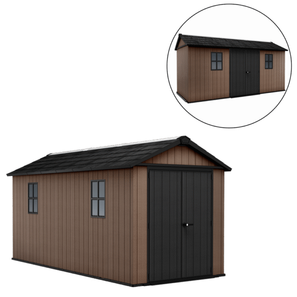 Keter Newton plus 7515/1575 - Abri de jardin - Avec porte à double battant et fenêtres - 230 x 476 x 246 cm