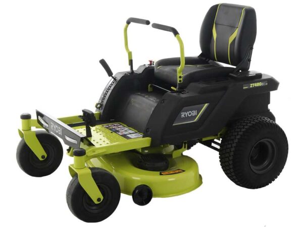 Tondeuse autoportée Ryobi ZTR480ex à rayon de braquage zéro - Moteur électrique sur batterie 48V/100Ah - coupe de 107cm - 2en1